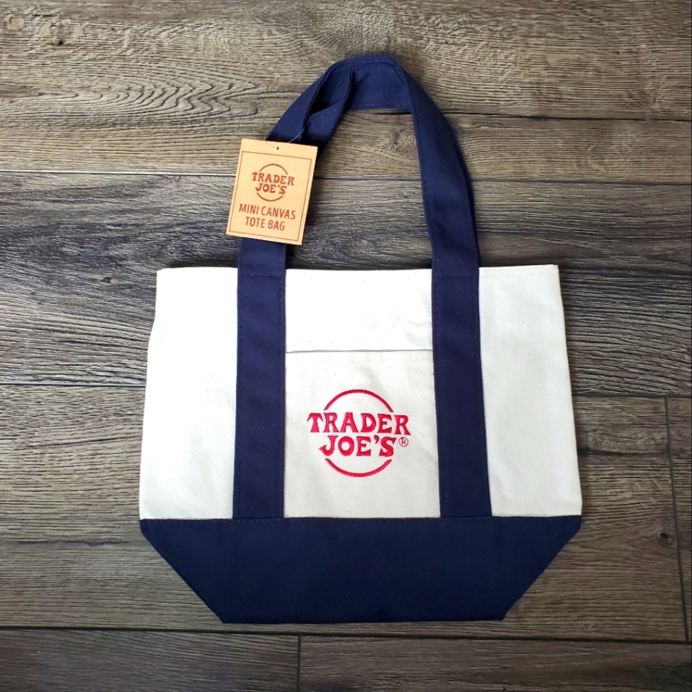 NEW Trader Joe's LIMITED EDITION Mini Canvas Tote Bag - BLUE